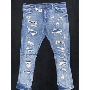Decibel Mens Jean 42x32 Distressed Patches Ripped Embellished‎ Streetwear ROCK